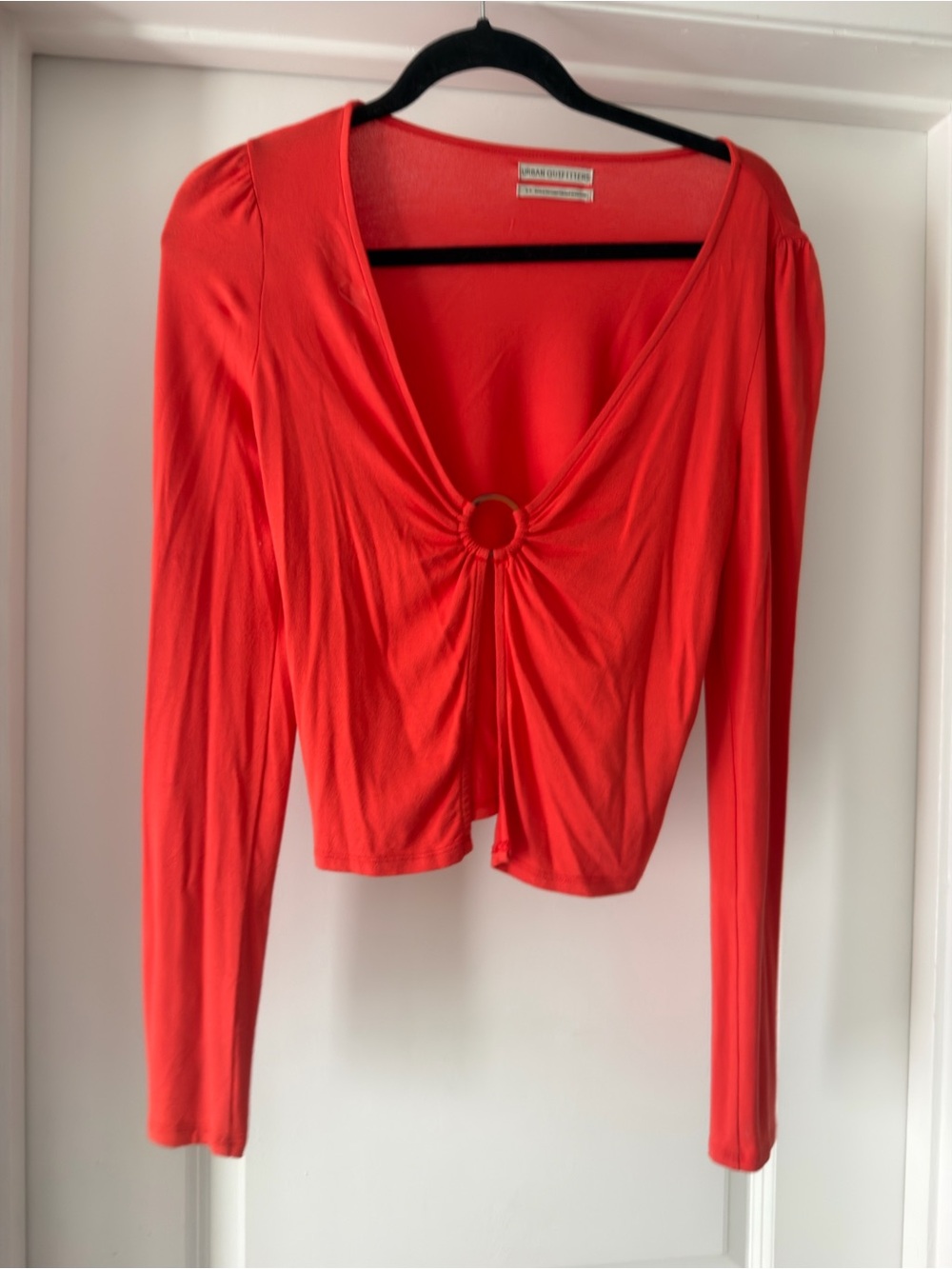 Urban Outfitters Coral-Red Ring-Front Long Sleeve Top